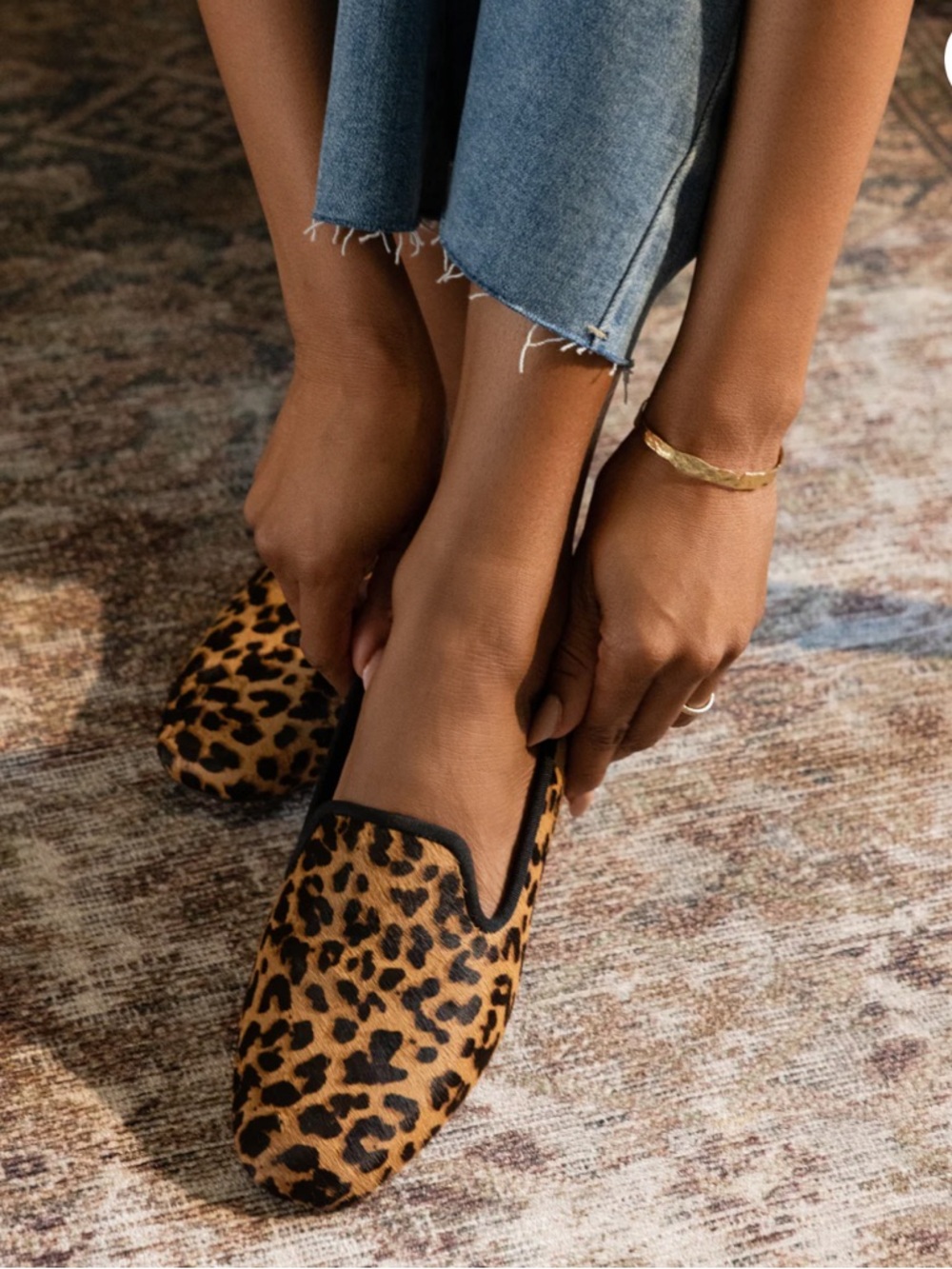 BIRDIES The Starling Flats NWOB Leopard Haircalf Loafers Quilted Insole size 7‎